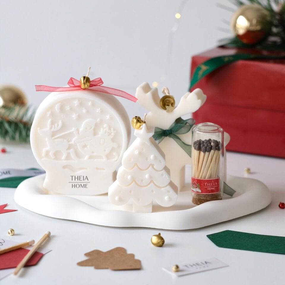 Yeni Yıl Hediye Seti - 4 / Mum & Kibrit & Bulut Tabak