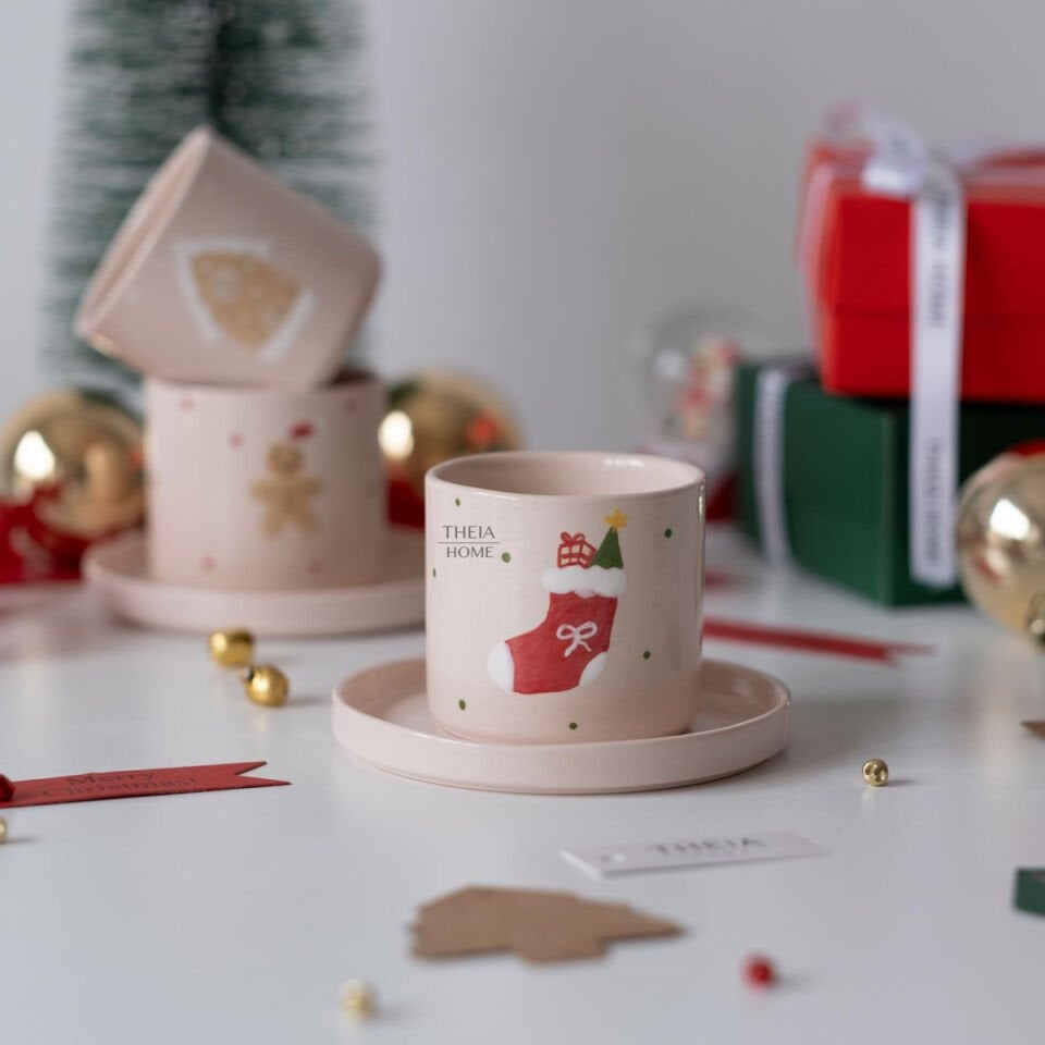 Yeni Yıl Temalı Seramik Fincan & Tabak Seti