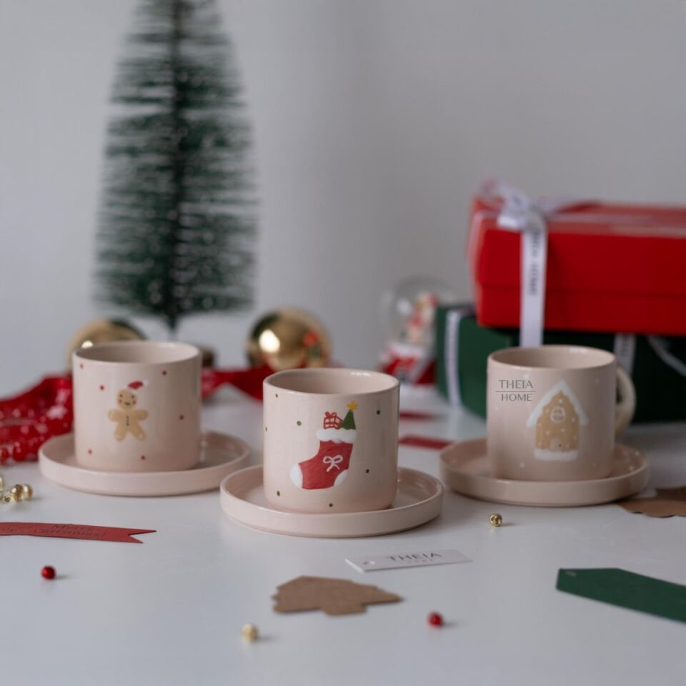 Yeni Yıl Temalı Seramik Fincan & Tabak Seti