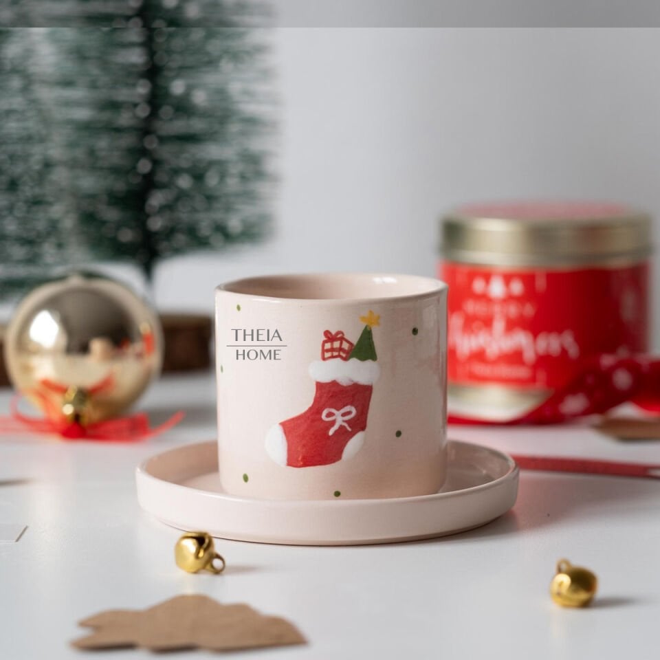 Yeni Yıl Temalı Seramik Fincan & Tabak Seti