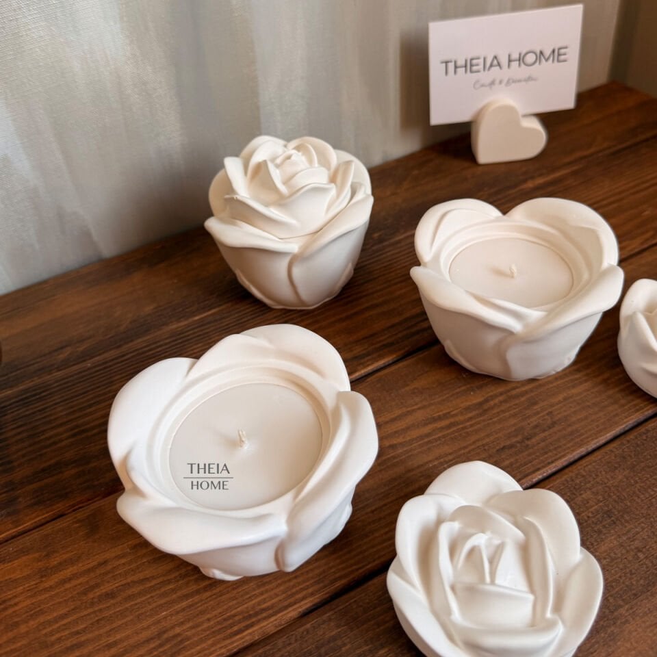 Gül Model Kapaklı Dekoratif Vegan Soya Mum