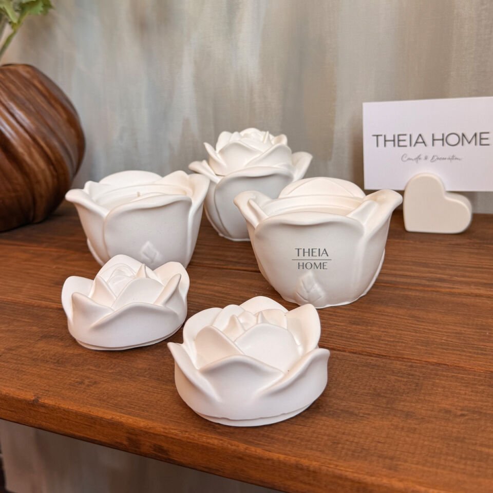 Gül Model Kapaklı Dekoratif Vegan Soya Mum