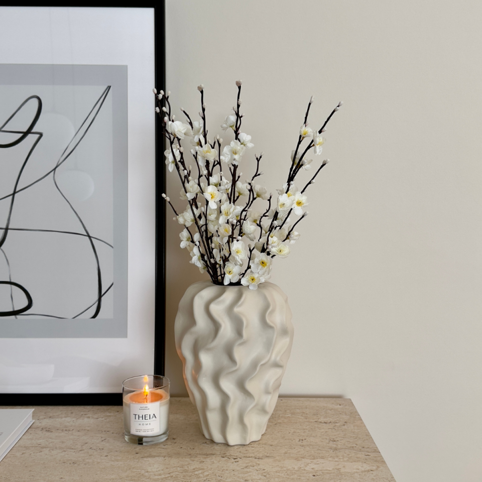 Seramik Dalga Model Bej Renk Vazo