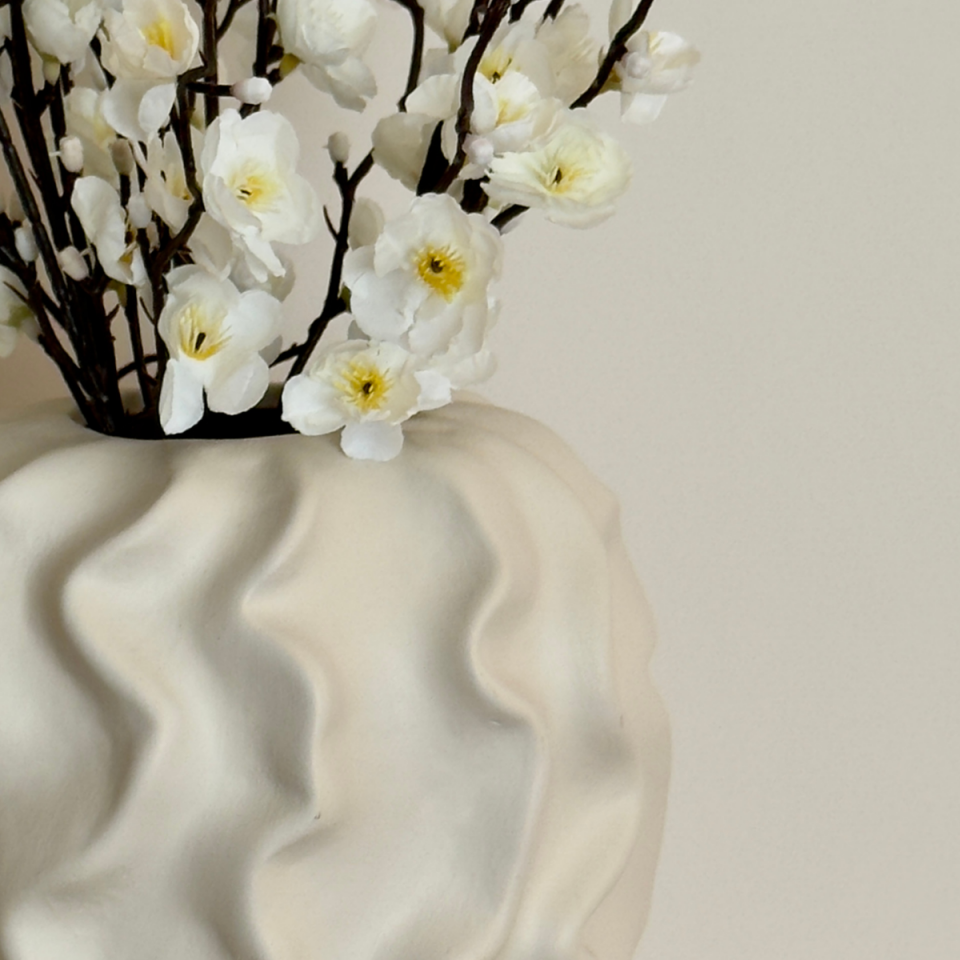 Seramik Dalga Model Bej Renk Vazo