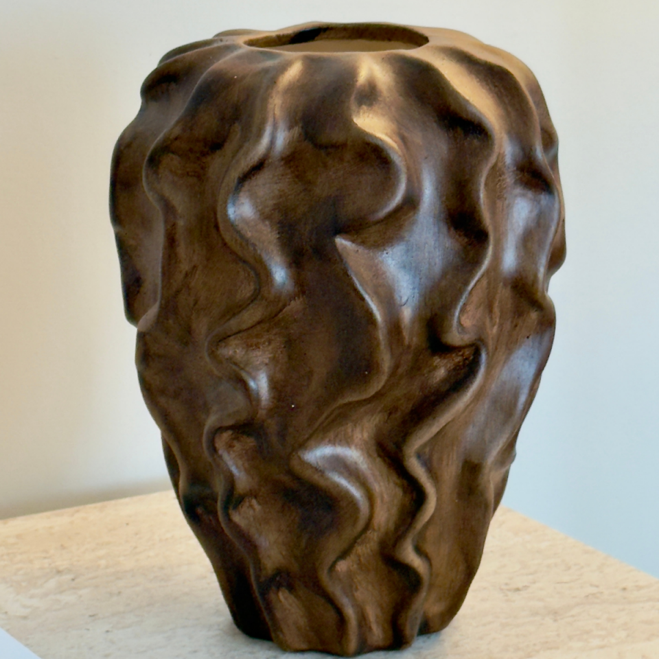 Seramik Dalga Model Ahşap Görünümlü Vazo