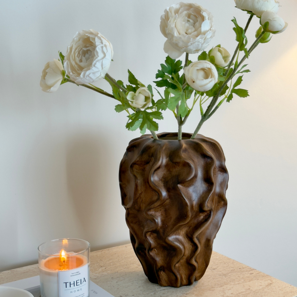 Seramik Dalga Model Ahşap Görünümlü Vazo