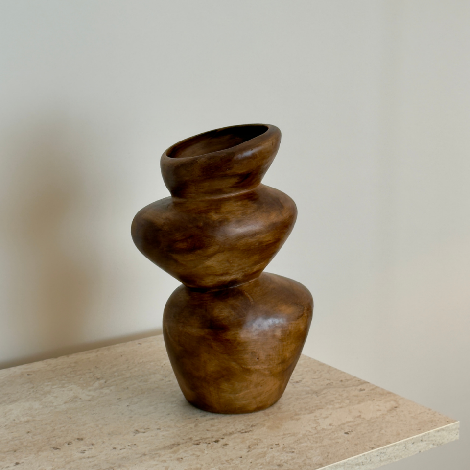 Seramik Asimetrik Model Ahşap Görünümlü Vazo