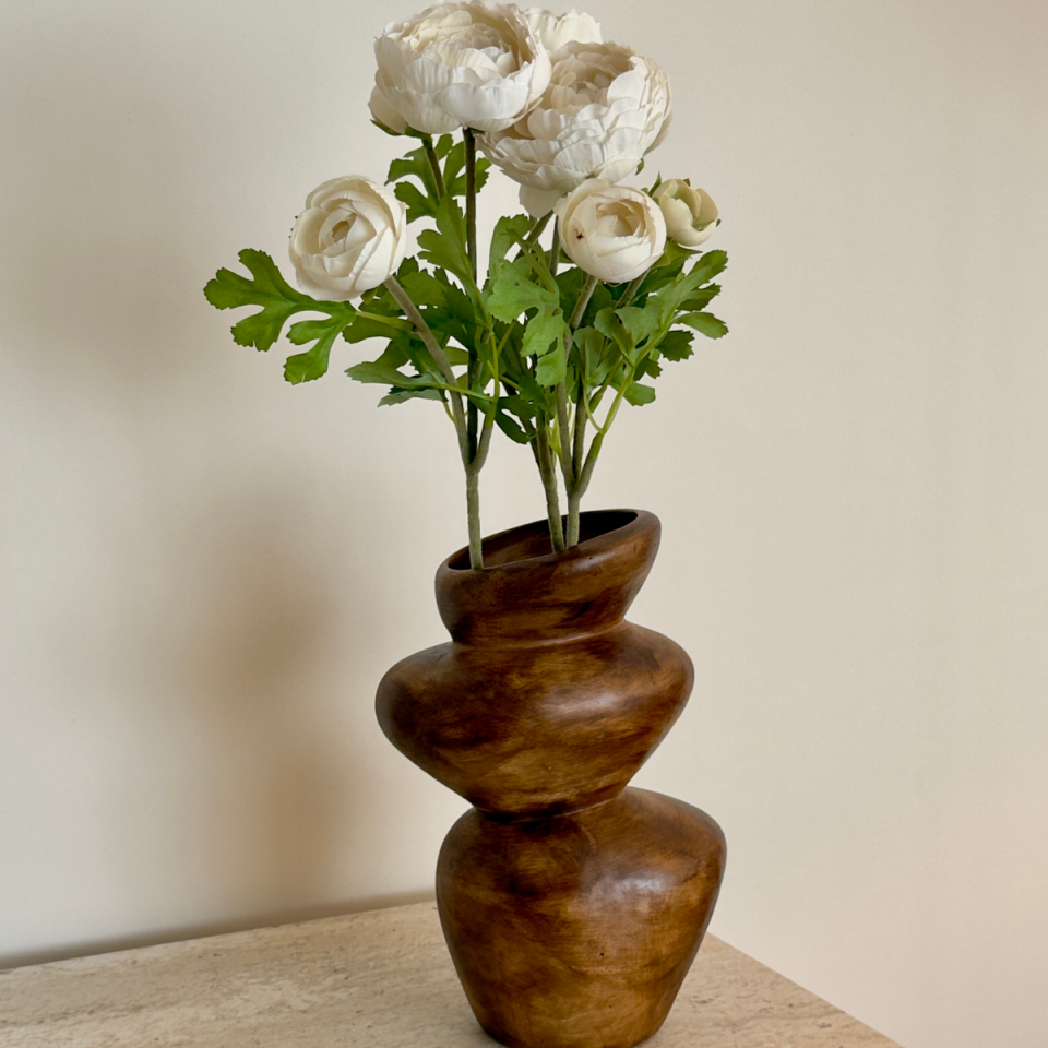 Seramik Asimetrik Model Ahşap Görünümlü Vazo