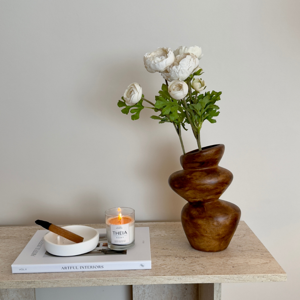 Seramik Asimetrik Model Ahşap Görünümlü Vazo