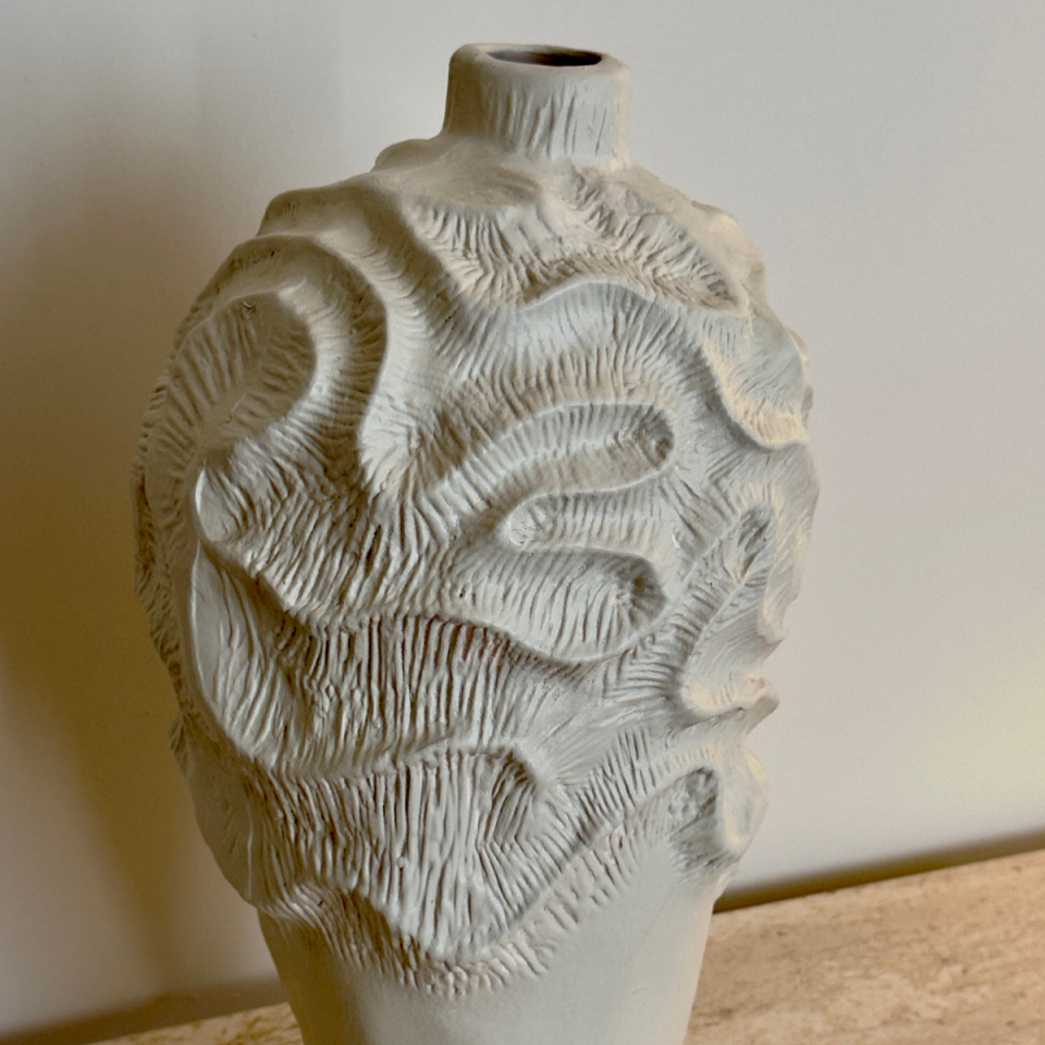 Seramik Mercan Model Bej Renk Vazo