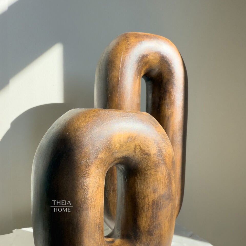 Seramik Ahşap Görünümlü Boşluklu 2'li Vazo Seti