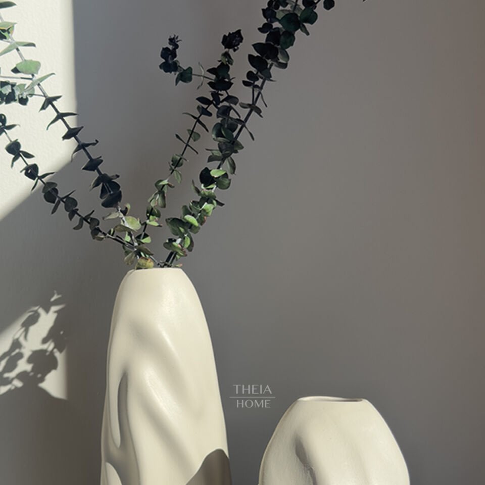 Seramik Dalga Formlu 2'li Vazo Seti Bej Renk