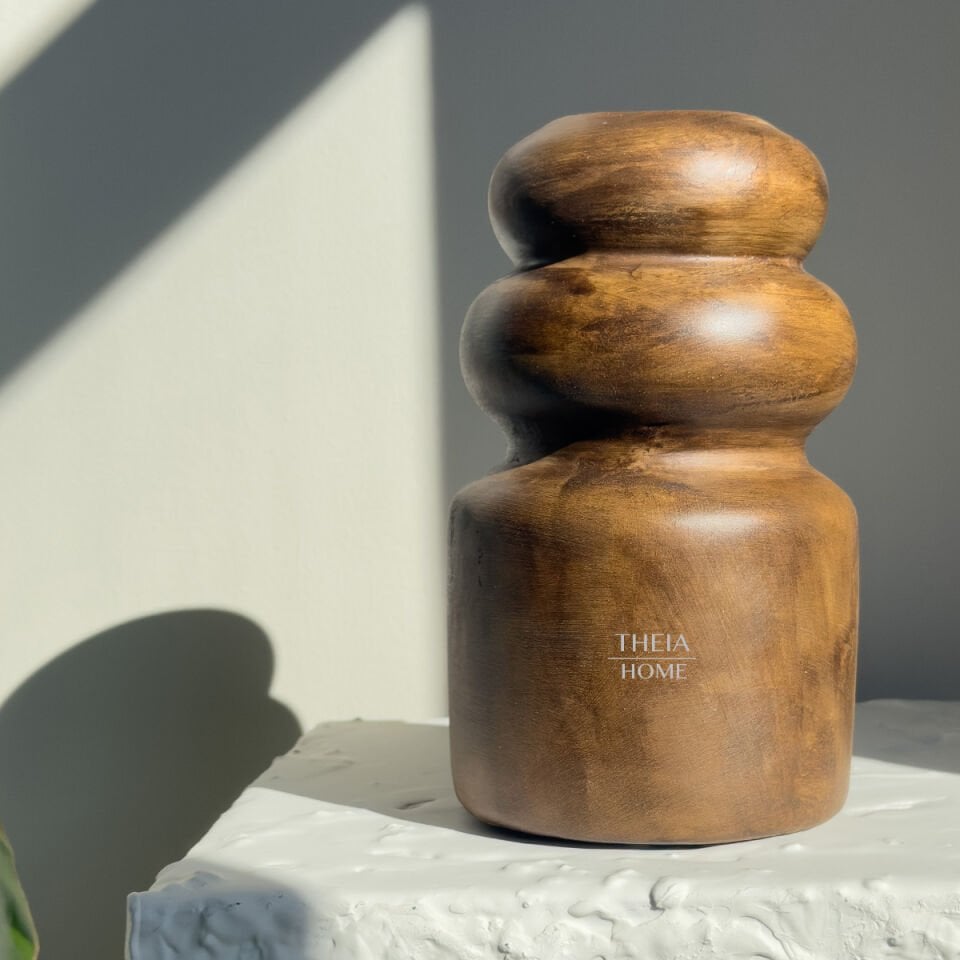 Seramik Ahşap Görünümlü Dekoratif Vazo