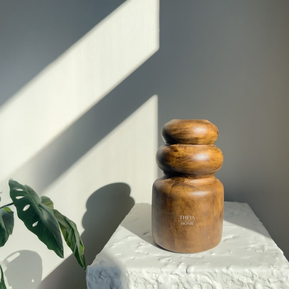 Seramik Ahşap Görünümlü Dekoratif Vazo