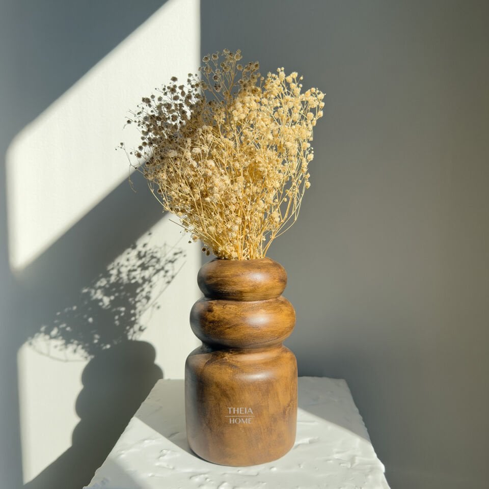 Seramik Ahşap Görünümlü Dekoratif Vazo