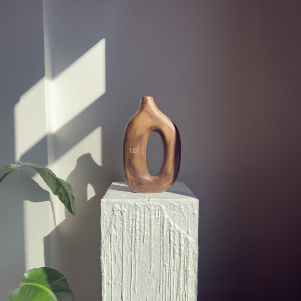 Seramik Ahşap Görünümlü Modern Oval Geçit Vazo