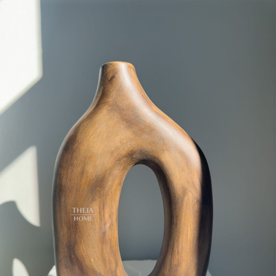 Seramik Ahşap Görünümlü Modern Oval Geçit Vazo