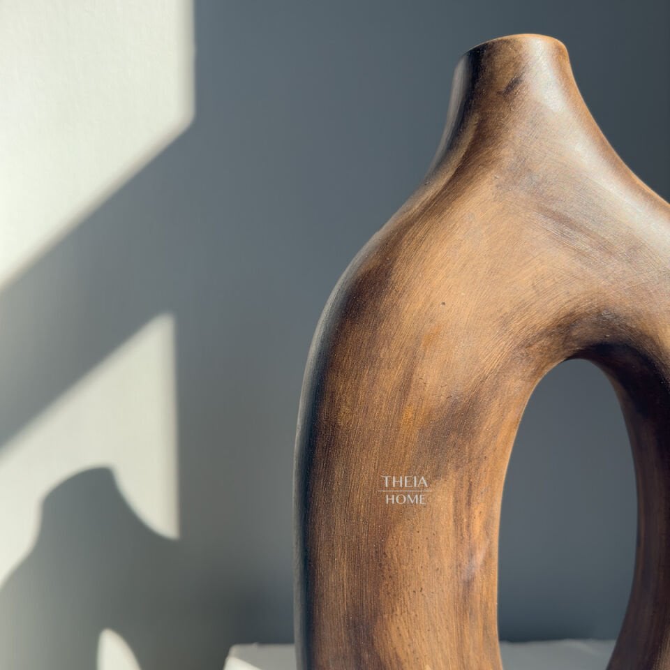 Seramik Ahşap Görünümlü Modern Oval Geçit Vazo
