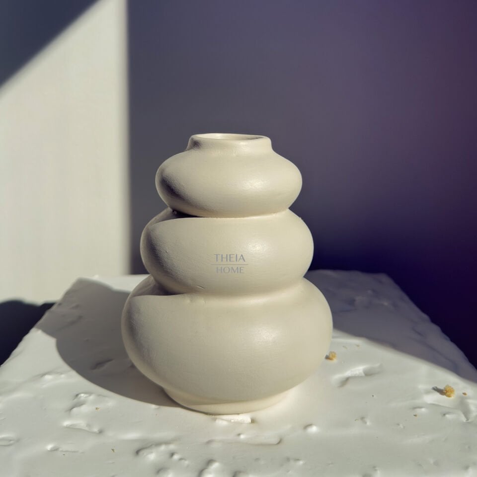 Seramik Üç Katmanlı Bej Renk Vazo