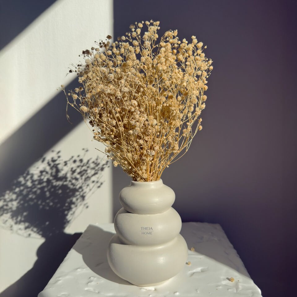 Seramik Üç Katmanlı Bej Renk Vazo