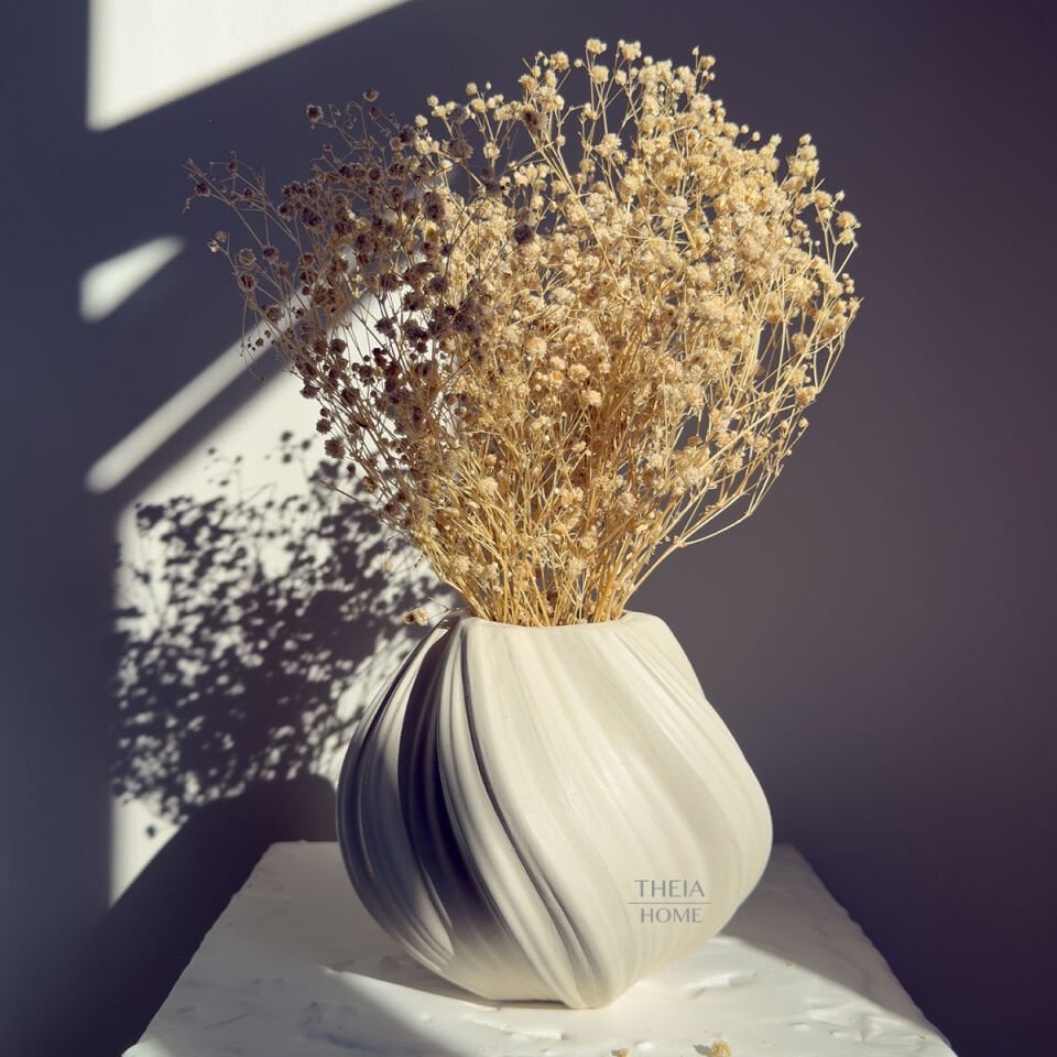 Seramik Burgulu Bej Renk Vazo