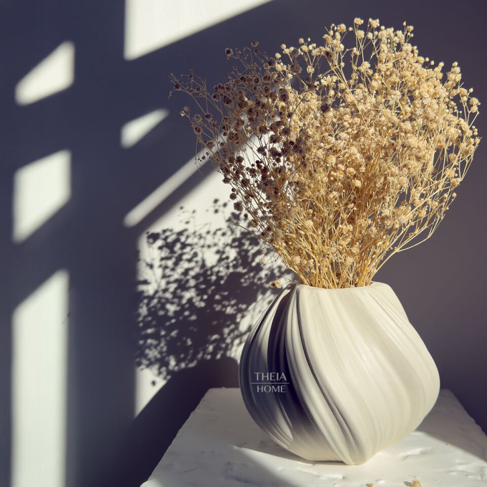 Seramik Burgulu Bej Renk Vazo