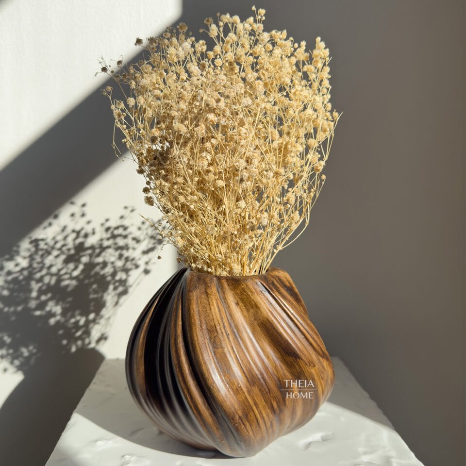 Seramik Ahşap Görünümlü Burgulu Vazo