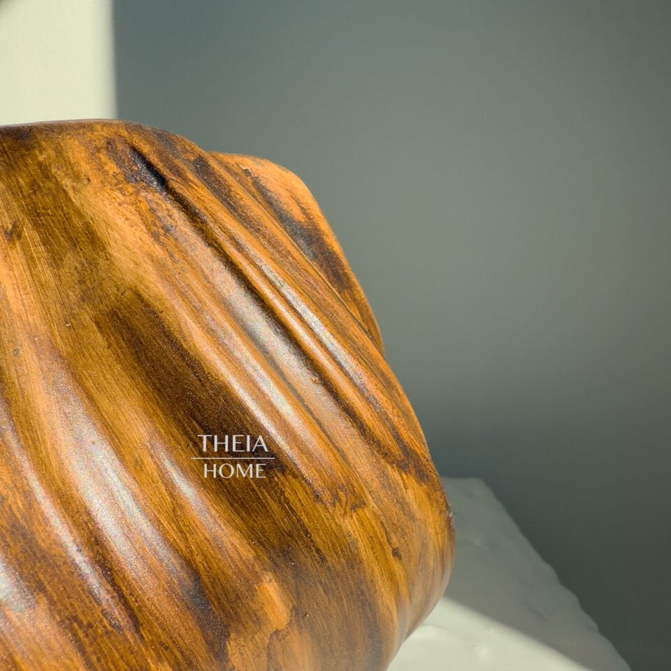 Seramik Ahşap Görünümlü Burgulu Vazo