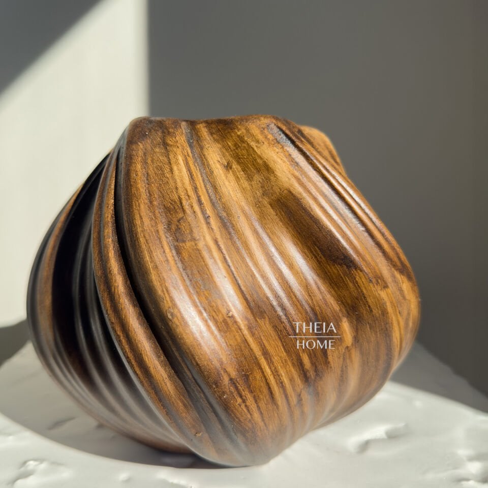 Seramik Ahşap Görünümlü Burgulu Vazo