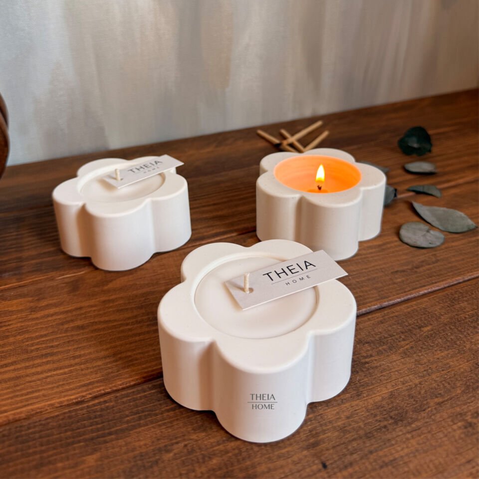 2’li Çiçek Model Vanilya Kokulu Mum Seti