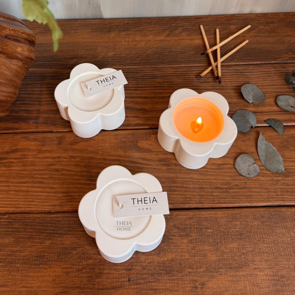 2’li Çiçek Model Vanilya Kokulu Mum Seti