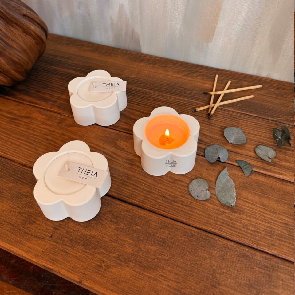 2’li Çiçek Model Vanilya Kokulu Mum Seti