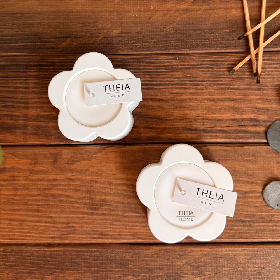 2’li Çiçek Model Vanilya Kokulu Mum Seti