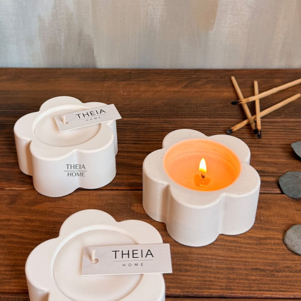 2’li Çiçek Model Vanilya Kokulu Mum Seti