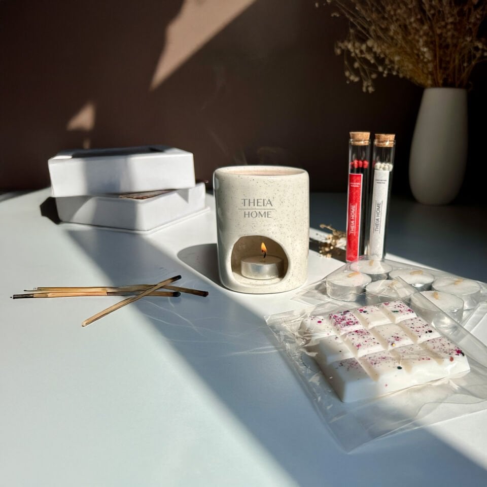 Buhurdanlık ve Tealight Mum Seti – Siyah Kibritli