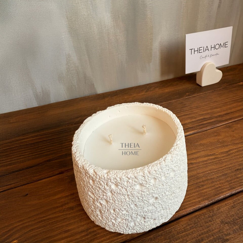Büyük Dokulu Taş Doğal Renk Soya Mumu – Vanilya Kokulu