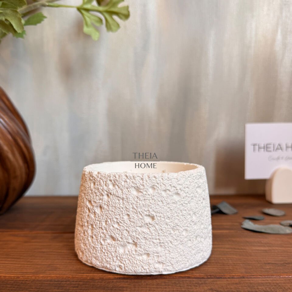 Büyük Dokulu Taş Doğal Renk Soya Mumu – Vanilya Kokulu