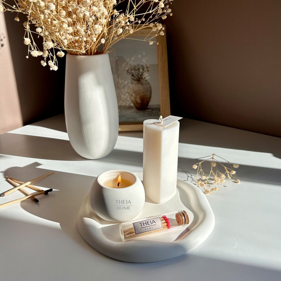 4’lü Set Mum Oval Tabak ve Kibrit