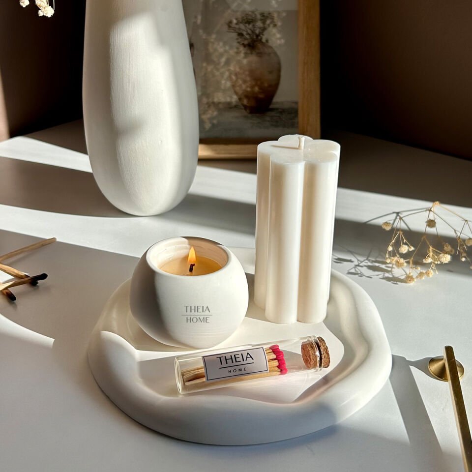 4’lü Set Mum Oval Tabak ve Kibrit