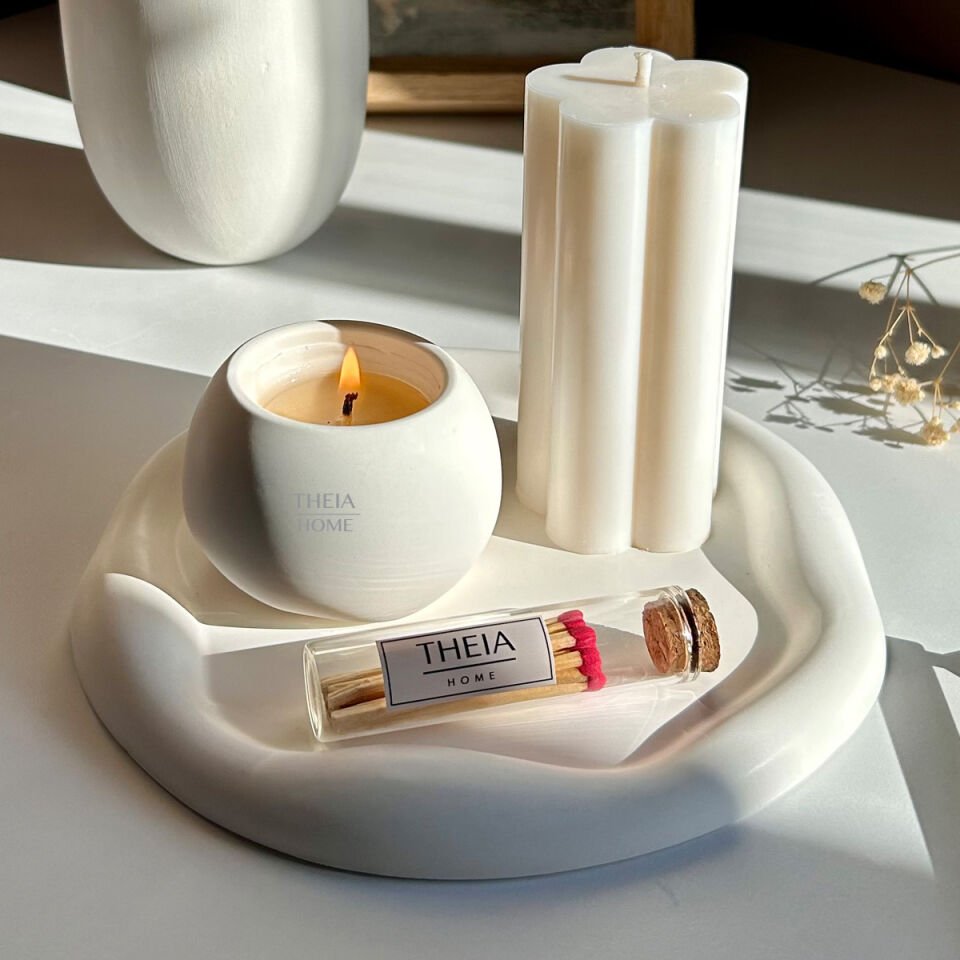 4’lü Set Mum Oval Tabak ve Kibrit