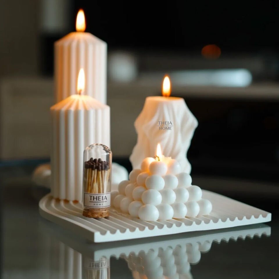 7’li Set Soya Mum Dekoratif Tabak ve Kibrit