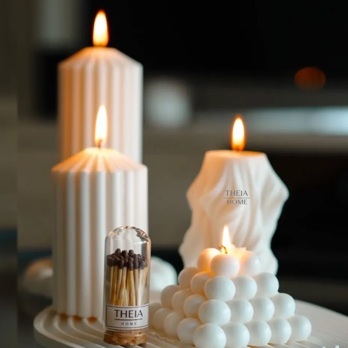 7’li Set Soya Mum Dekoratif Tabak ve Kibrit