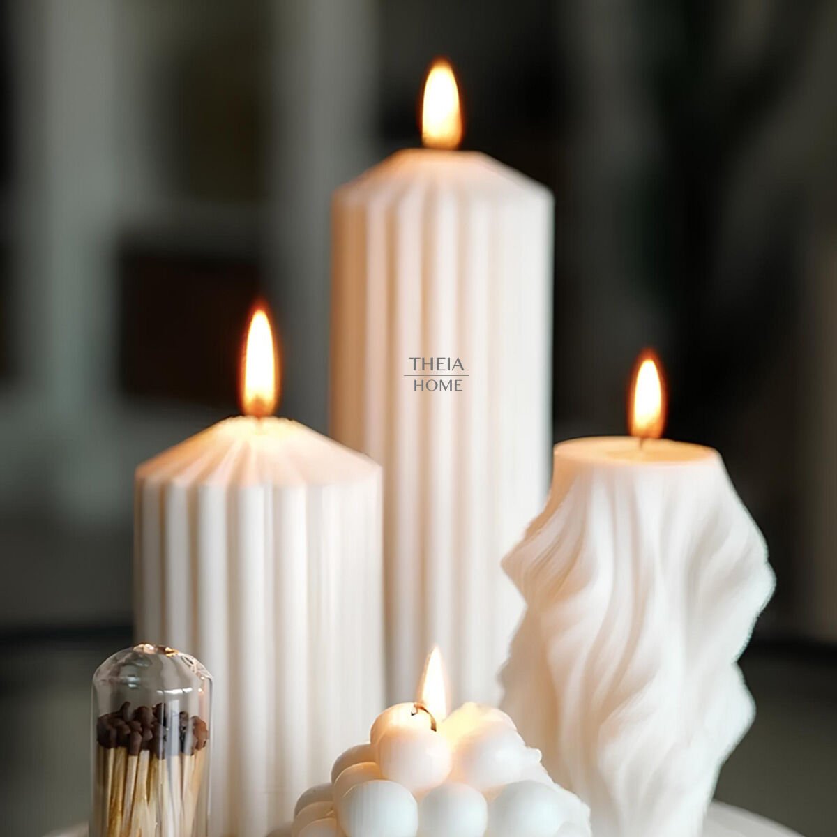 7’li Set Soya Mum Dekoratif Tabak ve Kibrit