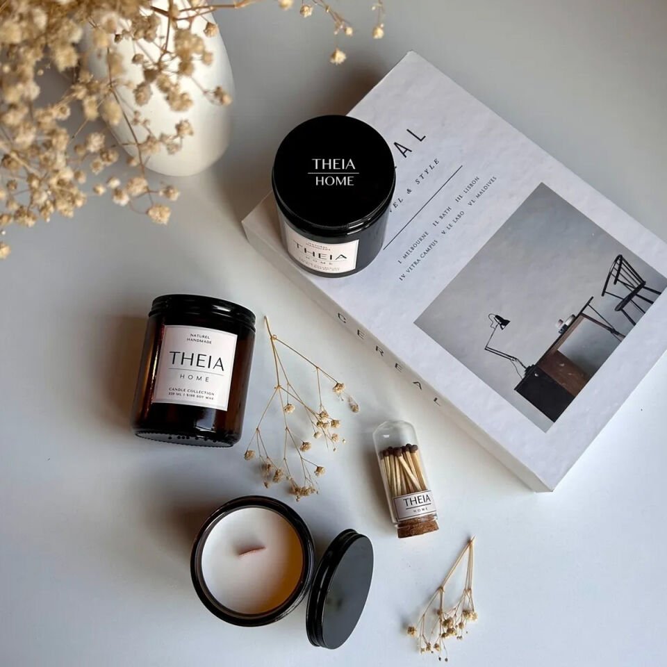 Amber Kapaklı Cam Kavanozda Ahşap Fitilli Vegan Soya Mum