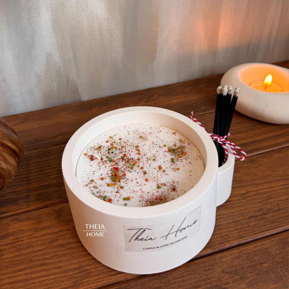 Dekoratif Simli Soya Mum & Uzun Kibrit Seti Vanilya Kokulu