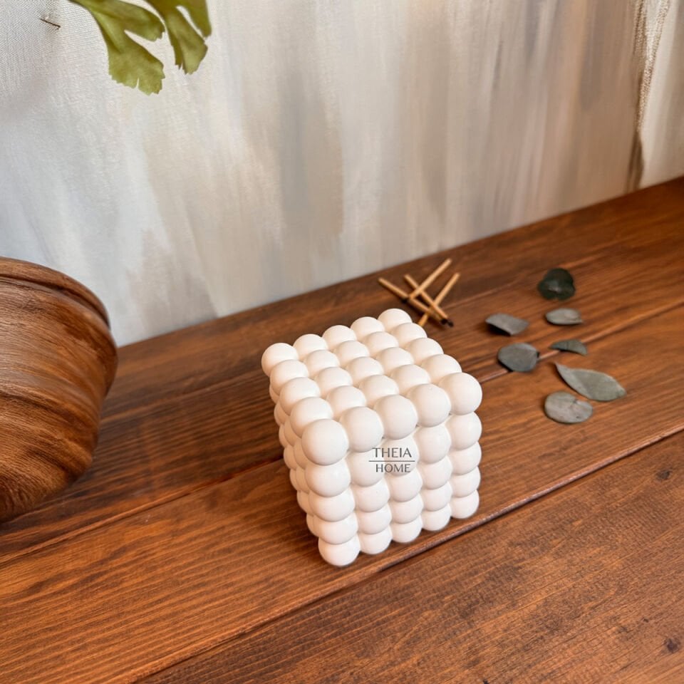 Kapaklı Bubble Model Ahşap Fitilli Vanilya Kokulu Soya Mum