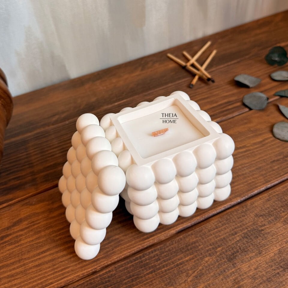 Kapaklı Bubble Model Ahşap Fitilli Vanilya Kokulu Soya Mum