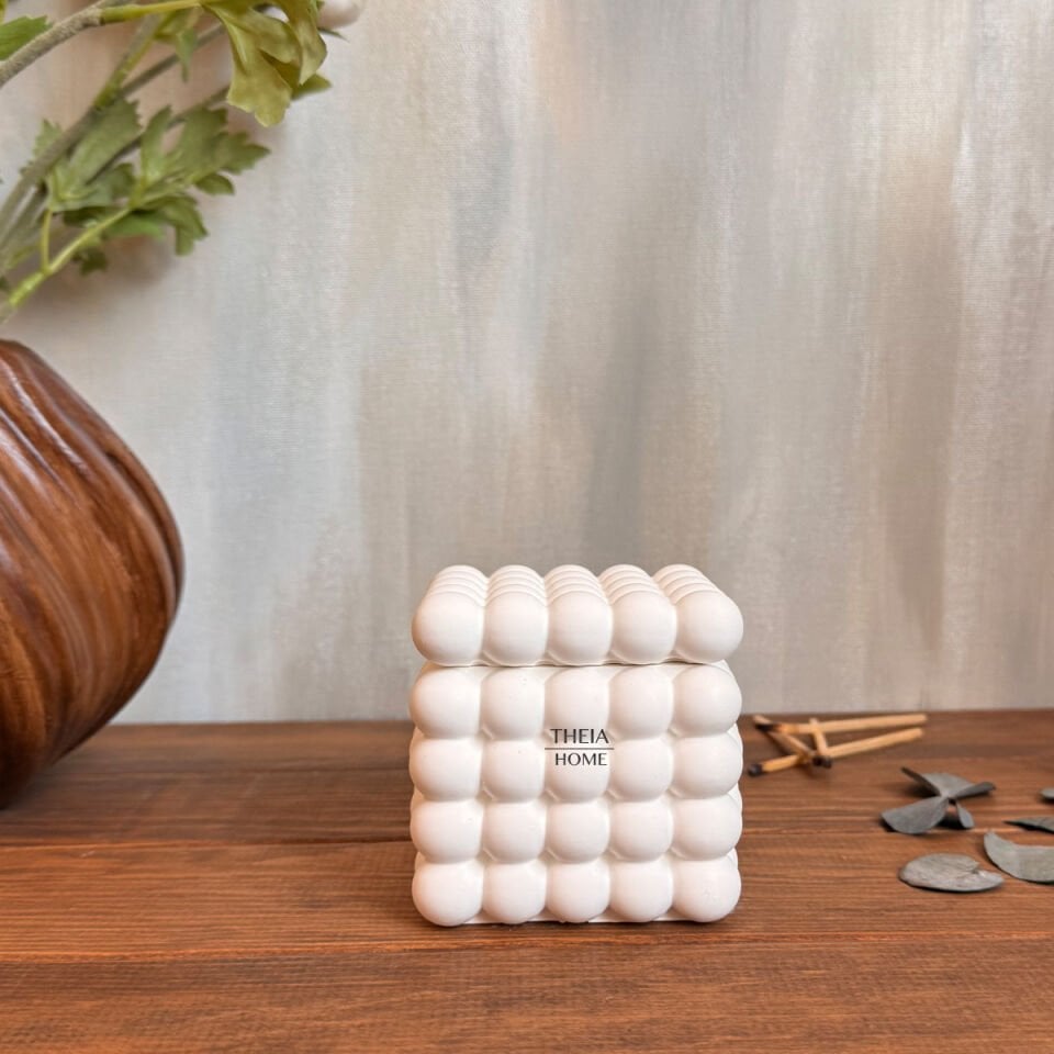 Kapaklı Bubble Model Ahşap Fitilli Vanilya Kokulu Soya Mum