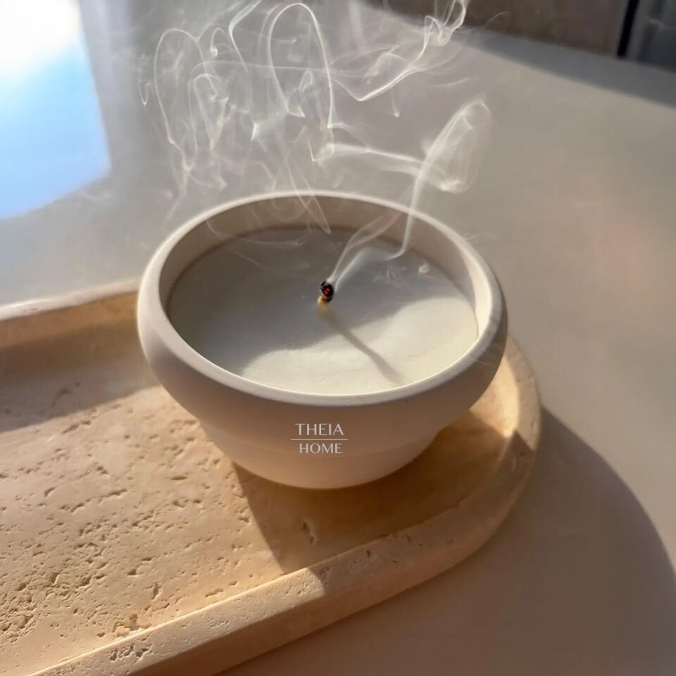 Modern Yuvarlak Beton Saksıda Vanilya Kokulu Soya Mum