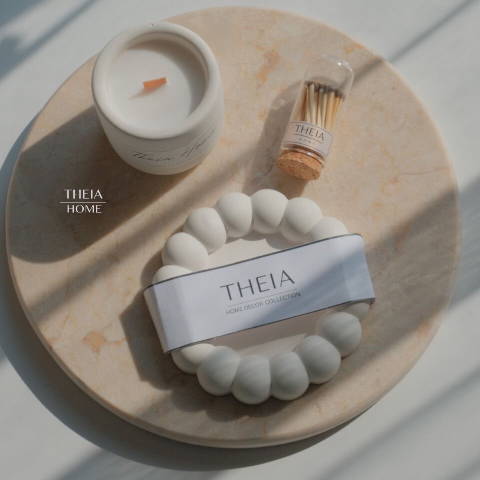 Beton Saksılı Soya Mum, Çiçek Tabak ve Kibrit Seti